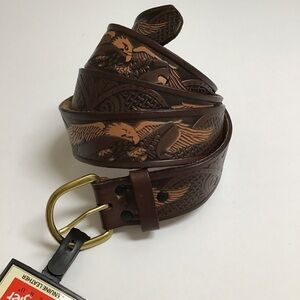 Wrangler EAGLE Leather Belt SZ 46 Western Men Embossed 100% Brown Tan Rodeo NEW